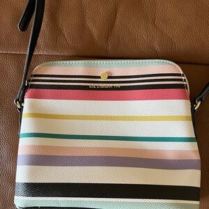 Liz Claiborne colorful striped vinyl (feels like leather) crossbody purse.
